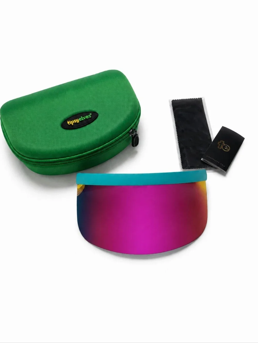Tipsy Elves Sorbet Sunrise Pink Mirrored Visor Sunglasses With Case - New